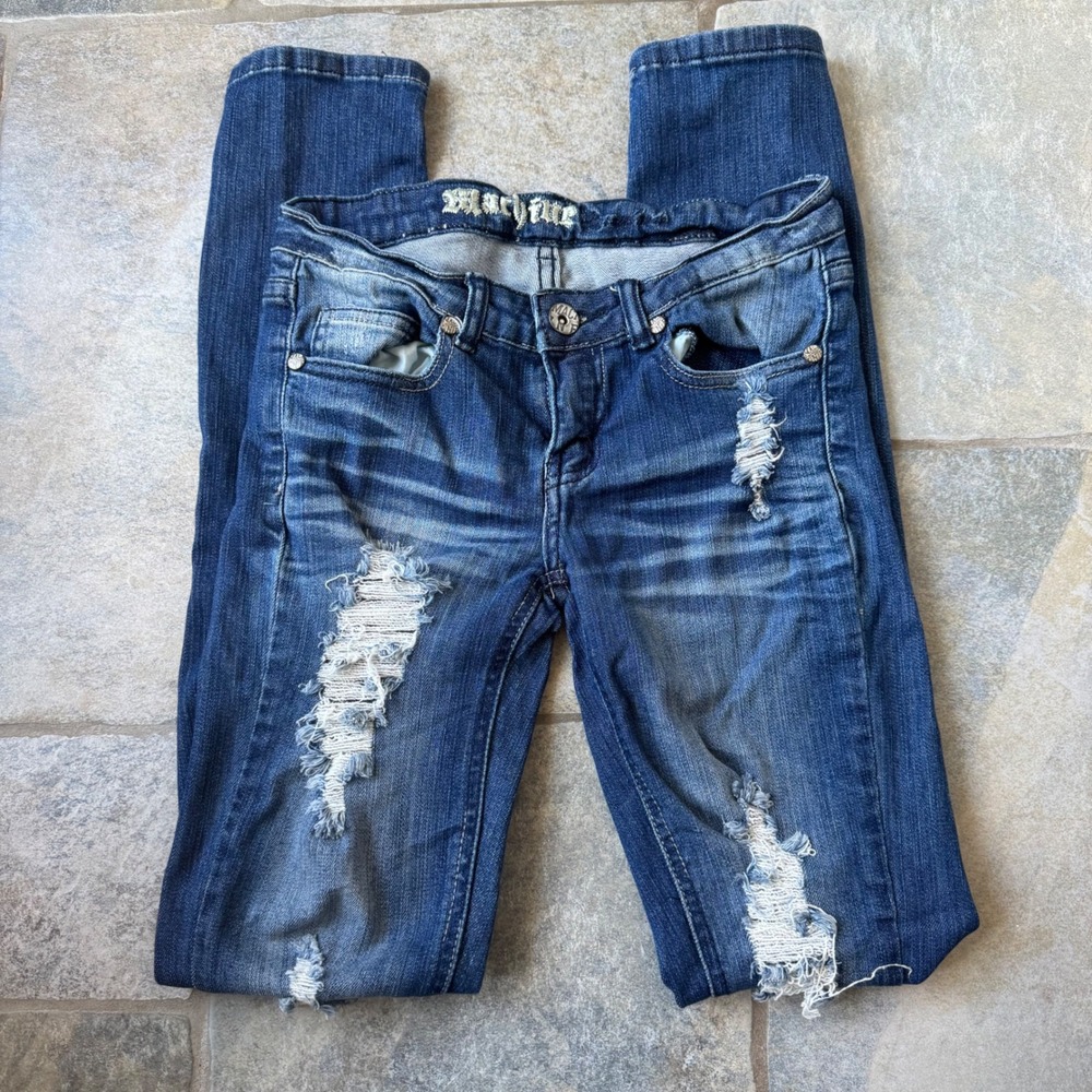 Y2K Machine Jeans Women's Size 5 Low Rise Distressed Stretch Denim 2000s Vintage